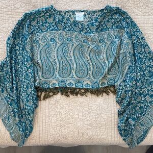 earthbound trading co Teal Paisley Women's flowy shawl top